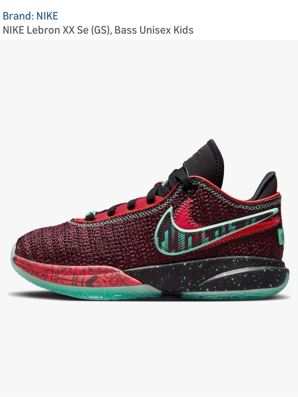 Nike LeBron XX 20 SE GS kids Athletic basketball Shoes Burgundy Red Aqua youth 6